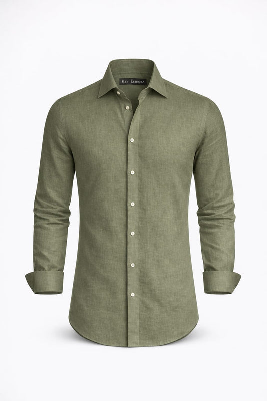 Camisa Lino Manga Larga Semi Slim